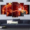 Flaming Skeleton Smashing Guitar - Music 5 Panel Canvas Art Wall Decor