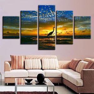 Flamingos 1 - Animal 5 Panel Canvas Art Wall Decor