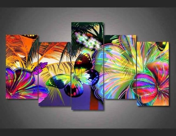 Floral Butterfly - Abstract Animal 5 Panel Canvas Art Wall Decor