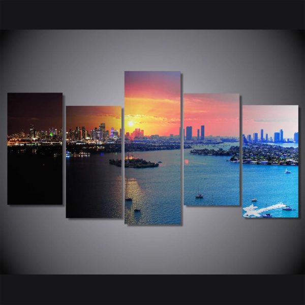 Florida Miami - Nature 5 Panel Canvas Art Wall Decor