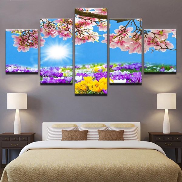 Flower World Howy Flowers Bloom - Nature 5 Panel Canvas Art Wall Decor