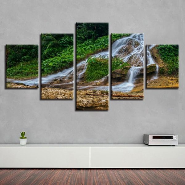 Flowing Into The Little River - Nature 5 Panel Canvas Art Wall Decor