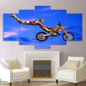 Flying Motorcycle - Automative 5 Panel Canvas Art Wall Decor