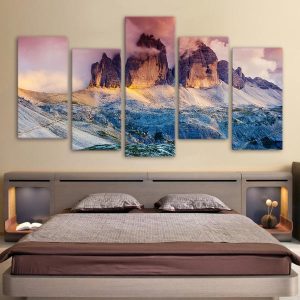 Fog Austria Dolomites Mountain At Sunset 01 - Nature 5 Panel Canvas Art Wall Decor