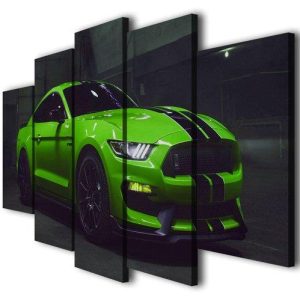 Ford Mustang Gt350 Lime Green - Automative 5 Panel Canvas Art Wall Decor