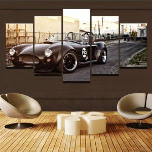 Ford Mustang Retro Black Sport Car & Motor - 5 Panel Canvas Art Wall Decor