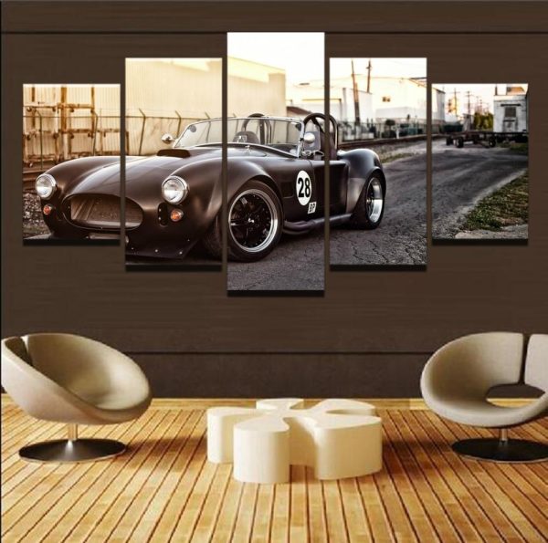 Ford Mustang Retro Black Sport Car & Motor - 5 Panel Canvas Art Wall Decor