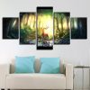 Forest Animal Deer Bucks Abstract Landscape - Animal 5 Panel Canvas Art Wall Decor