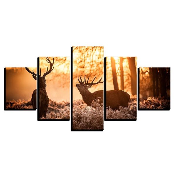 Forest Animal Deer - Animal 5 Panel Canvas Art Wall Decor