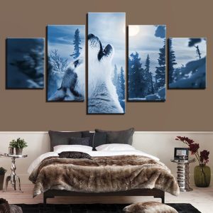 Forest Animal Snow Wolf - Animal 5 Panel Canvas Art Wall Decor