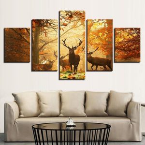 Forest Deers - Animal 5 Panel Canvas Art Wall Decor