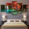 Forest Lake Waterfall 01 - Nature 5 Panel Canvas Art Wall Decor