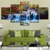 Forest Lake Waterfall Scenery Tree Flower Swan - Nature 5 Panel Canvas Art Wall Decor