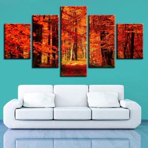 Forest Maple Tree 1 - Nature 5 Panel Canvas Art Wall Decor