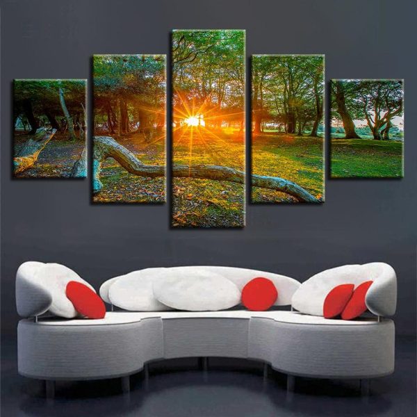 Forest Sunshine 3 - Nature 5 Panel Canvas Art Wall Decor