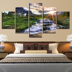 Forest Waterfall 11 - Nature 5 Panel Canvas Art Wall Decor