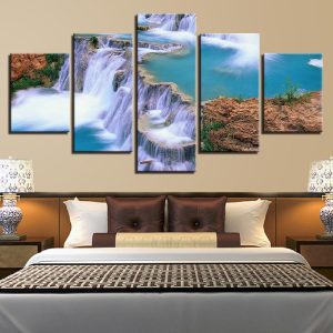 Forest Waterfall 12 - Nature 5 Panel Canvas Art Wall Decor