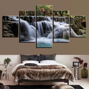 Forest Waterfall 5 - Nature 5 Panel Canvas Art Wall Decor