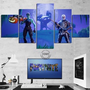 Fortnite Skull Trooper Gaming - 5 Panel Canvas Art Wall Decor