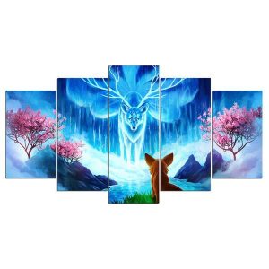 Fox And Nine Tail Fox - Animal 5 Panel Canvas Art Wall Decor