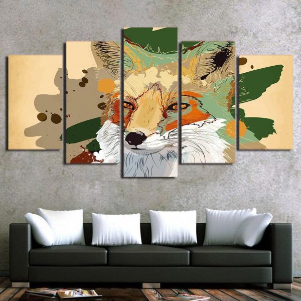 Fox Animal Wolf - Abstract Animal 5 Panel Canvas Art Wall Decor