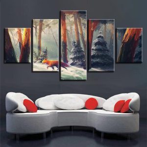 Fox In The Forest 1 - Animal 5 Panel Canvas Art Wall Decor