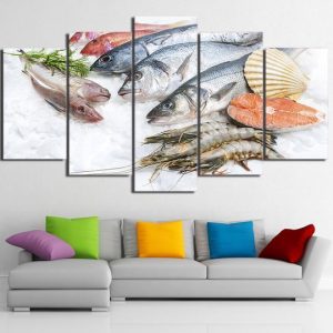 Fresh Fish Seafood Market - Fishing 5 Panel Canvas Art Wall Decor