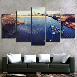 Freshwater Fishing 1 - Fishing 5 Panel Canvas Art Wall Decor