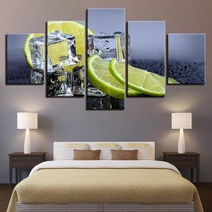 Fruit Lemon Ice Cubes - Kitchen 5 Panel Canvas Art Wall Decor