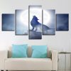 Full Moon Night Animal Wolf Howl - Abstract Animal 5 Panel Canvas Art Wall Decor