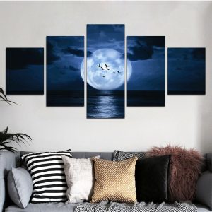 Full Moon Over The Horizon - Halloween 5 Panel Canvas Art Wall Decor