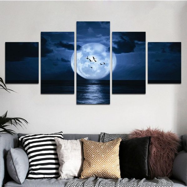 Full Moon Over The Horizon - Halloween 5 Panel Canvas Art Wall Decor