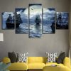 Full Moon Sailing Boat - Nature 5 Panel Canvas Art Wall Decor