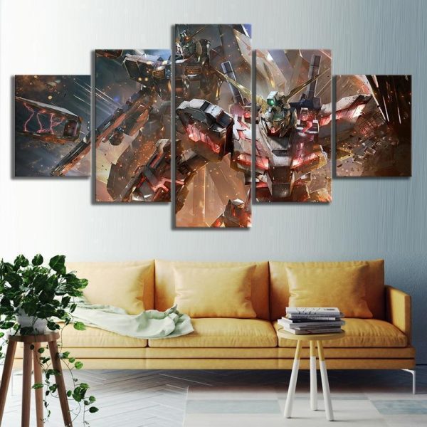 GUNDAM Poster Animation - 5 Panel Canvas Art Wall Decor