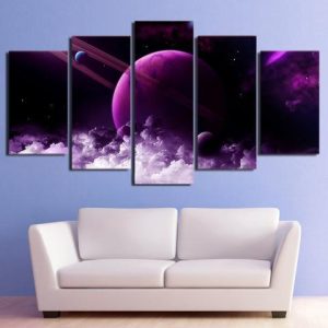 Galaxy Purple - Space 5 Panel Canvas Art Wall Decor