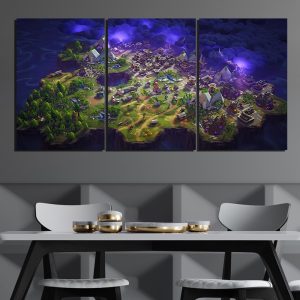 Game Map Fortnite Gaming 3 Pieces - 3 Panel Canvas Art Wall Decor