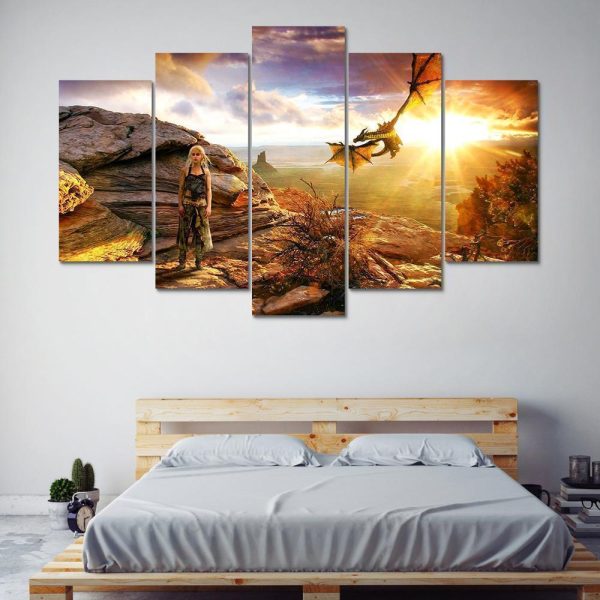 Game Of Thrones Dragon Mother Daenerys Targaryen Movie - 5 Panel Canvas Art Wall Decor