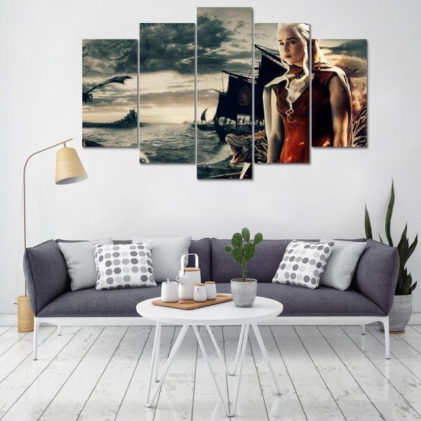 Game Of Thrones Silver Lady Mother Of Dragons Movie - 5 Panel Canvas Art Wall Decor