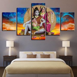 Ganesha Elephant God 3 - Religion 5 Panel Canvas Art Wall Decor