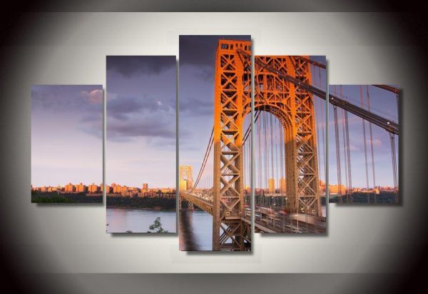 George Washington Bridge - Nature 5 Panel Canvas Art Wall Decor