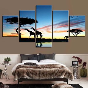 Giraffe 1 - Animal 5 Panel Canvas Art Wall Decor