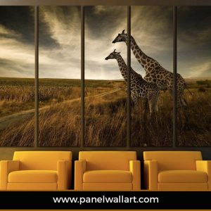 Giraffes In The Wild - Animal 5 Panel Canvas Art Wall Decor