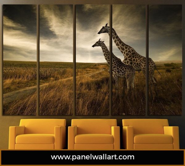 Giraffes In The Wild - Animal 5 Panel Canvas Art Wall Decor