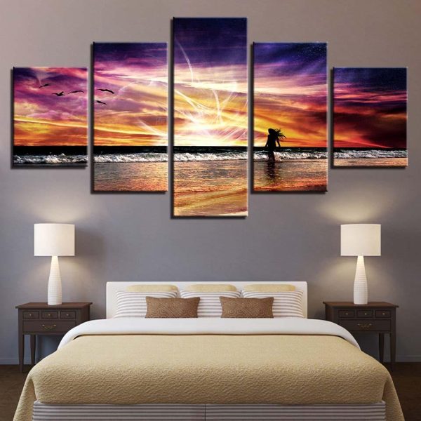 Girl with the sea - Space 5 Panel Canvas Art Wall Decor