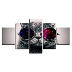 Glasses Cat 02 - Animal 5 Panel Canvas Art Wall Decor