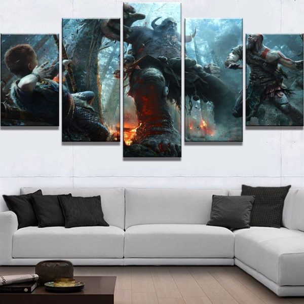 God of War 4 Kratos & Atreus Boss Fight Gaming Canvas War Art