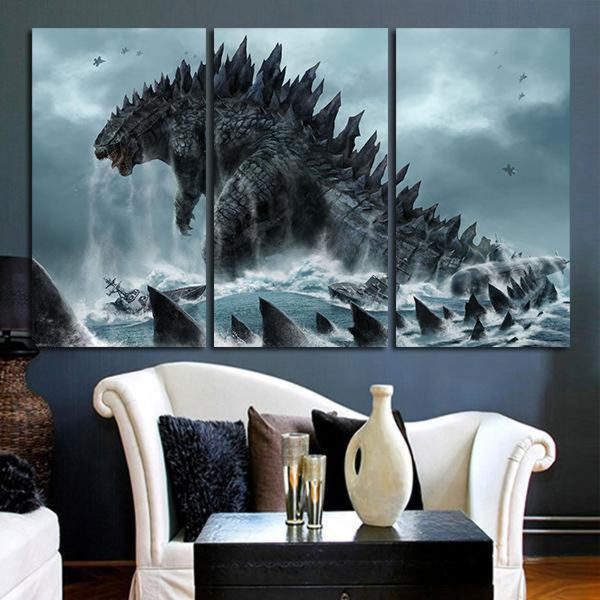 Godzilla King Of Monsters Movie 3 Pieces - 3 Panel Canvas Art Wall Decor