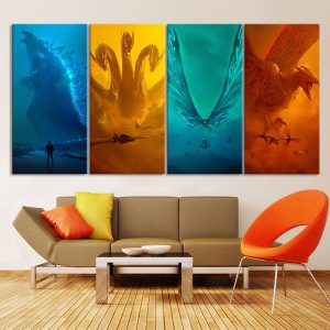 Godzilla King Of The Monsters Godzilla Mothra Rodan King Ghidrah Monster 1 Movie 4 Pieces - 4 Panel Canvas Art Wall Decor