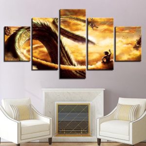 Goku & Shenlong God Dragon Balls Anime - 5 Panel Canvas Art Wall Decor