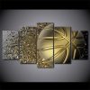 Gold Basketball Basket Ball Splash - Sport 5 Panel Canvas Art Wall Decor